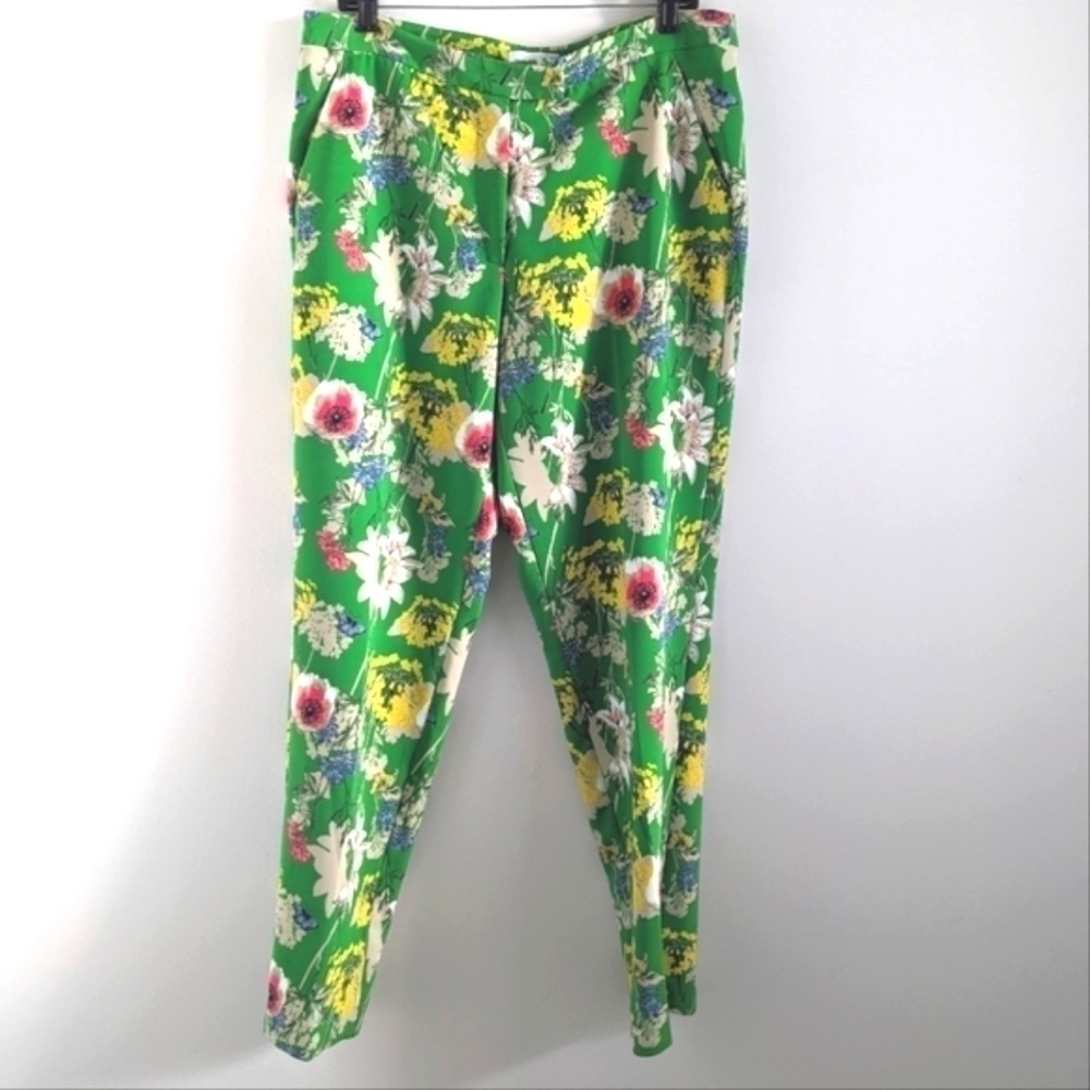 GIBSON Latimer Spring Floral Pants in Bright Green 14